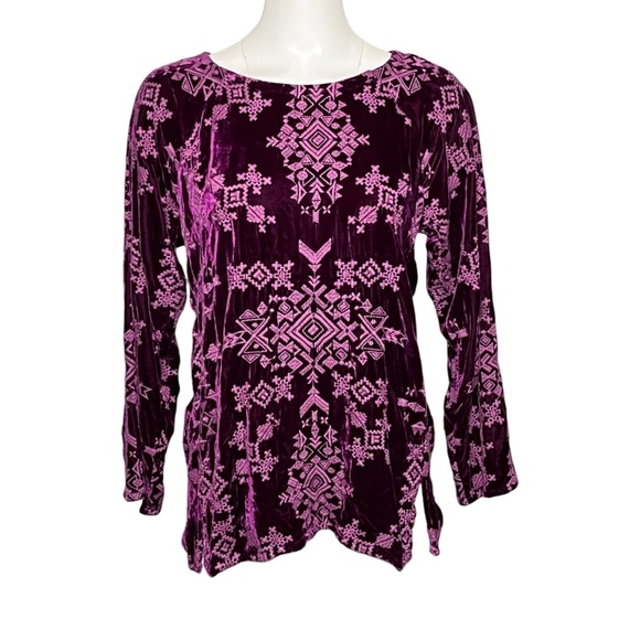 Johnny Was Boatneck Embroidered Velvet Rayon Silk-Blend Purple Tunic Top Size S - Picture 9 of 9